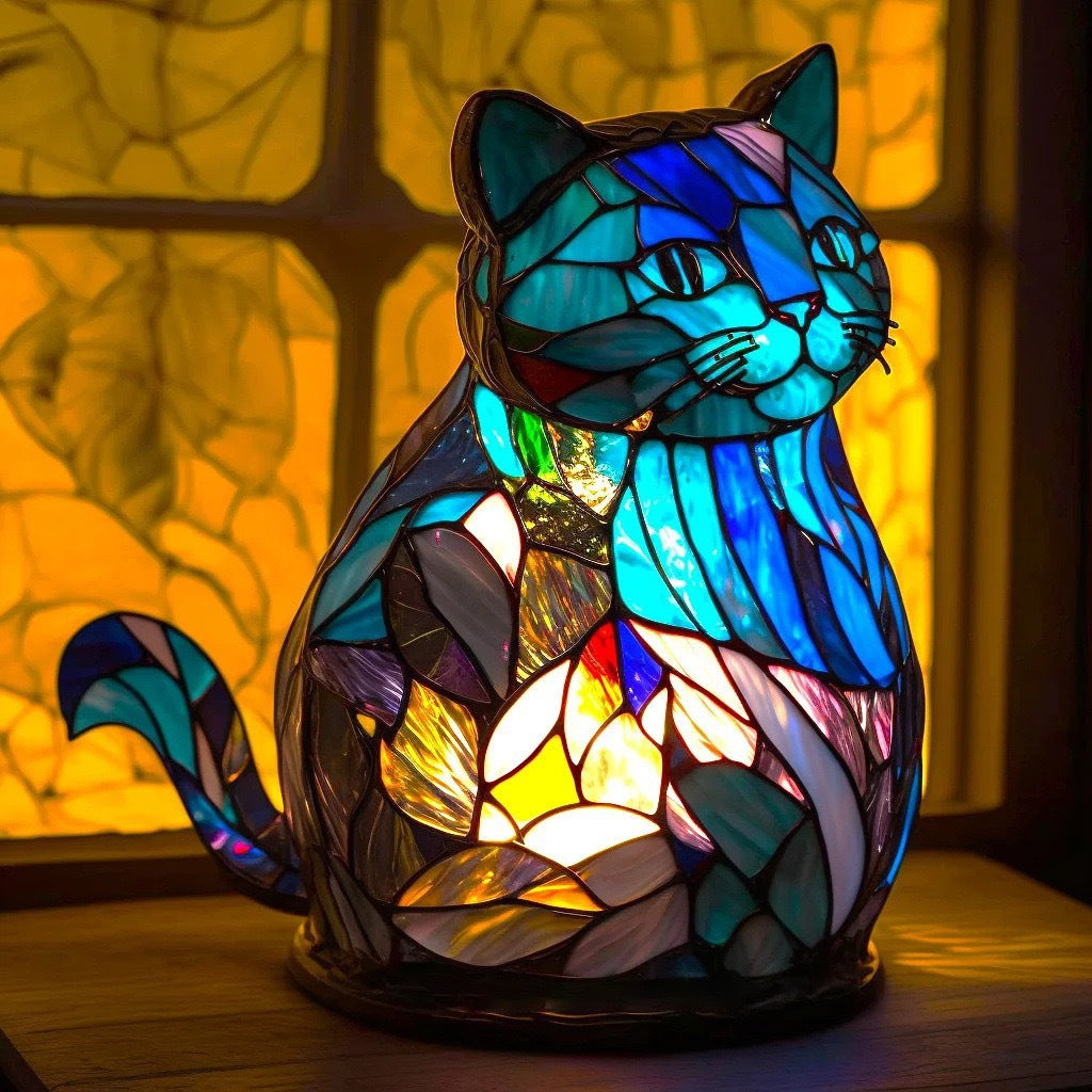 Nala | Magische kattenlamp van gekleurd glas
