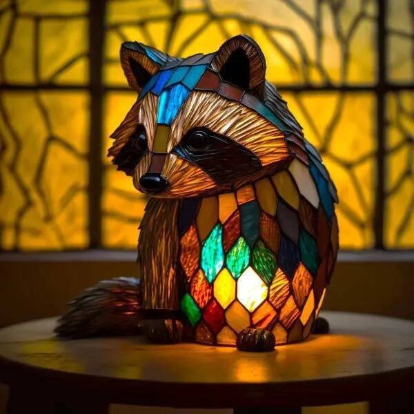 Filou | Magische wasbeer lamp van gekleurd glas