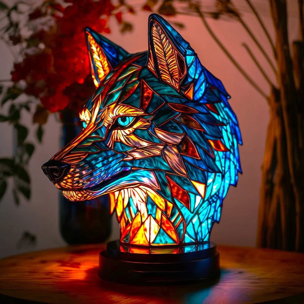 Blaze | Magische wolf lamp van gekleurd glas