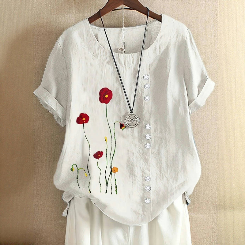 Zomerblouse "Koffietijd" – Rustig & stijlvol