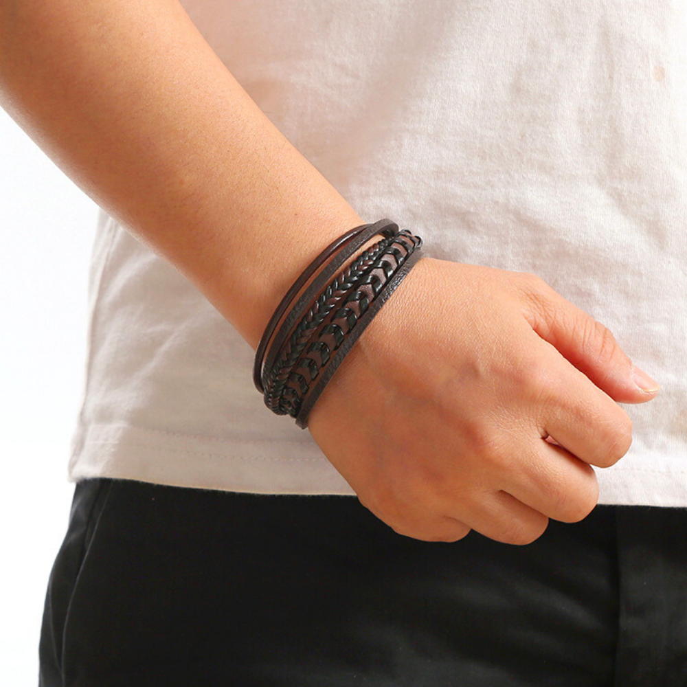 Ragnar Band - Leren Gevlochten Viking Armband