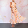 Lara | Aquarel Maxi Jurk met Halternek