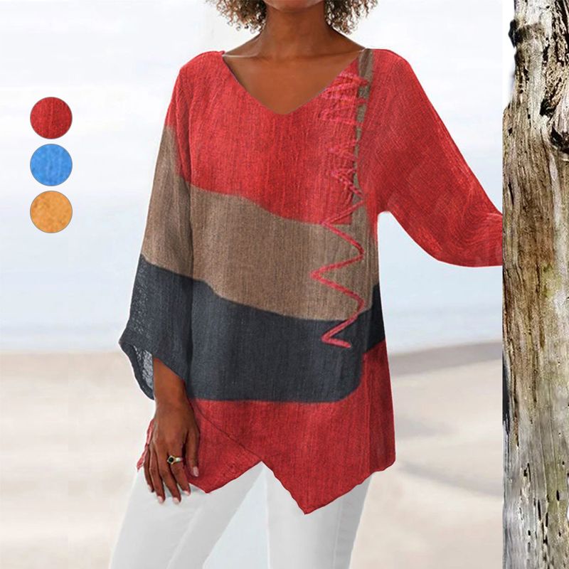 Hélène™ | Artistieke V-hals Tuniek – Creatief, Luchtig & Stijlvol